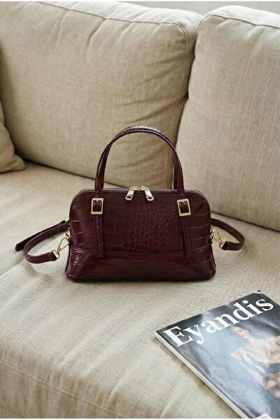 eyandis Kadın Kroko Desenli Bowling Çanta Günlük Askılı Şık Günlük Ofis El ve...