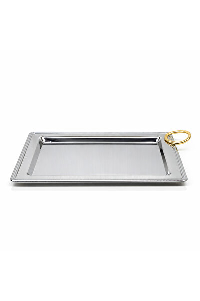 Bin Shihon Luxury stainless steel serving tray with a gold handle – elegant d...