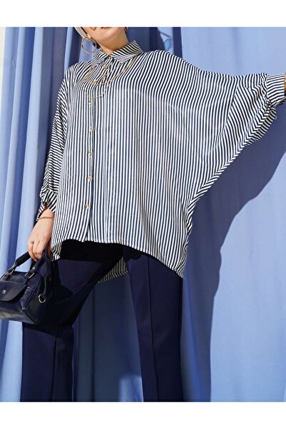 Burcia Bat Sleeve Striped Oversize Shirt