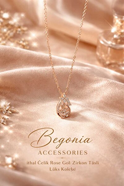 Öte Beri Hayallerin Ötesi Imported Steel Rose Gold Necklace Chain Set with Fi...
