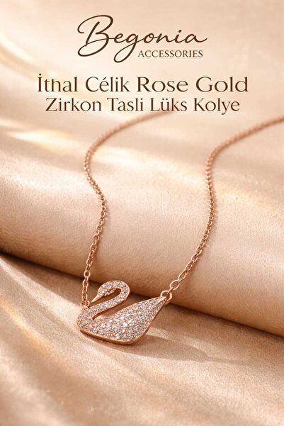 Begonia Accessories طقم سلسلة قلادة من الفولاذ المستورد باللون الذهبي الوردي ...