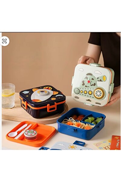 Generic صندوق غداء (لانش بوكس) للأطفال مع شوكه وملعقة وعلبة لصلصة او التوابل