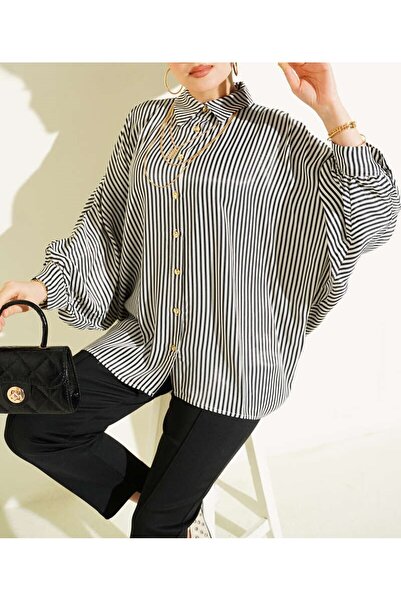 Burcia Bat Sleeve Striped Oversize Shirt