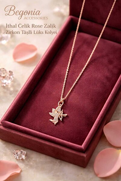 Öte Beri Hayallerin Ötesi Imported Steel Rose Gold Necklace Chain Set with Fi...