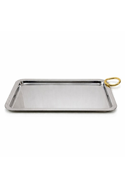 Bin shihoon Luxury stainless steel serving tray with a gold handle – elegant ...
