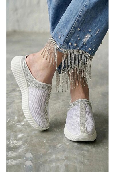 Modanizm Dolf White Wedge Heeled Slippers