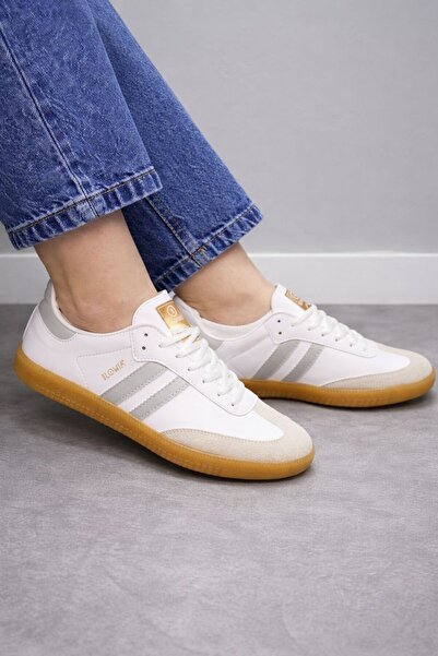 BLOWİA حذاء رياضي أبيض بتصميم ريترو - حذاء رياضي كاجوال للجنسين بشريط مزدوج أسود