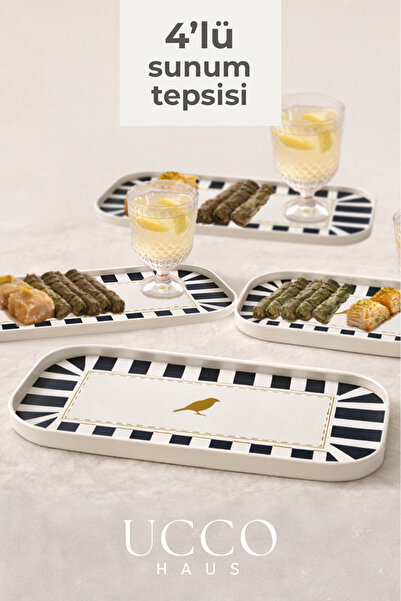 UCCO 4 قطع من صينية تقديم القهوة والحلويات والمشروبات الغازية مستطيلة الشكل م...