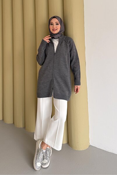 Rimel Moda Oversize Fermuarlı Hırka Antrasit