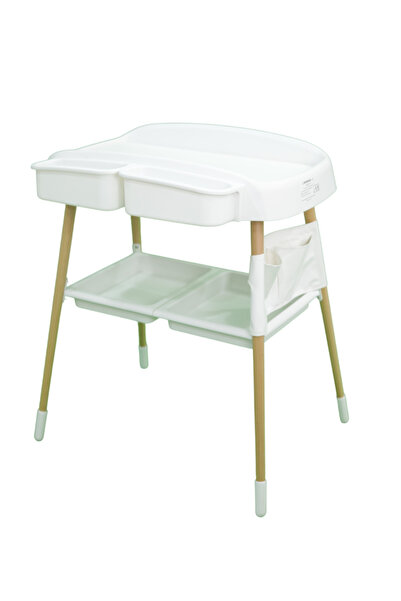 Generic بيبي شاين طاولة غيار أطفال بمرتبة اسفنجية وقواعد خشبية - أبيض