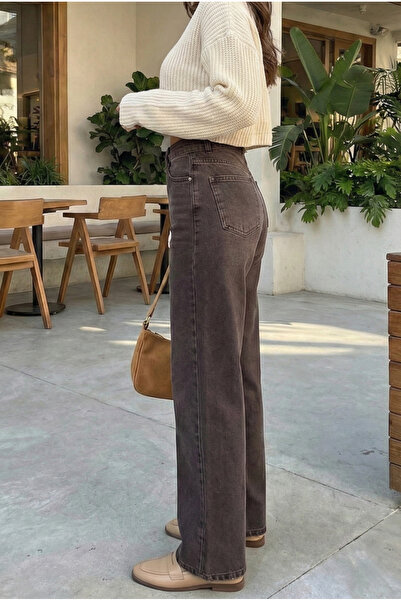 Vovikon Brown Stone-Washed Denim Wide-Leg Jeans