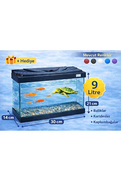 AQUA ROYAL PETSHOP 30cm 9 Litre Siyah Kapaklı Cam Akvaryum + Hediye Seramik D...