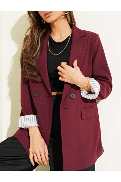 Burcia Striped Lined Buttoned Blazer Jacket