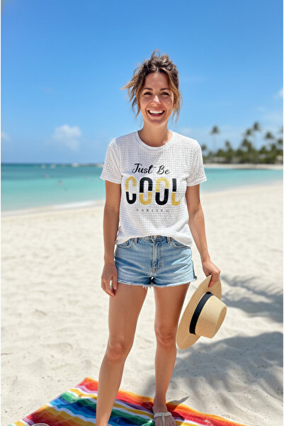 YusGos Μπλουζάκι με λαιμόκοψη ποδηλάτου, υφασμάτινο βαμβακερό με στάμπα βάφλας