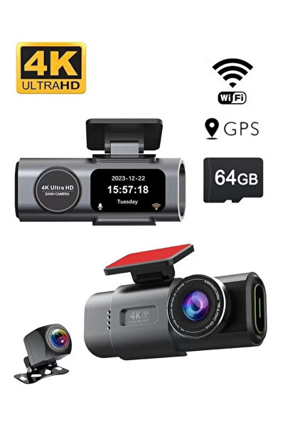 KWD 4K Ultra HD Dash Camera with WiFi, GPS Dual Camera, Night Vision, 2.4GHz ...