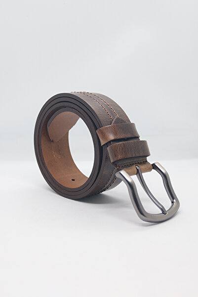 Paşala Leather Ανδρική αθλητική ζώνη από γνήσιο δέρμα, καφέ, 4 εκ. με λεπτομέ...