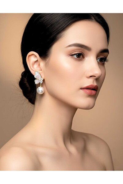 ZENA ACCESSORİES KELEBEK ZİRKON TAŞLI LÜKS ÇELİK KÜPE