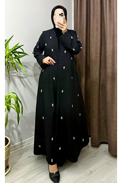Meg butiq Tesettür abaya taş işlemeli çıtçıtlı,cepli