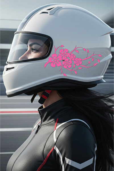 Yalıgraf Reklam Tabela ملصق خوذة بتصميم زهور وردية - ملصق خوذة سباق مقاوم للم...