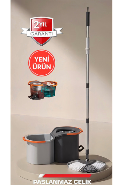 ozbience Çelik Turbo Pedallı Otomatik Temizlik Seti, Temiz ve Kirli Su Bölmeli