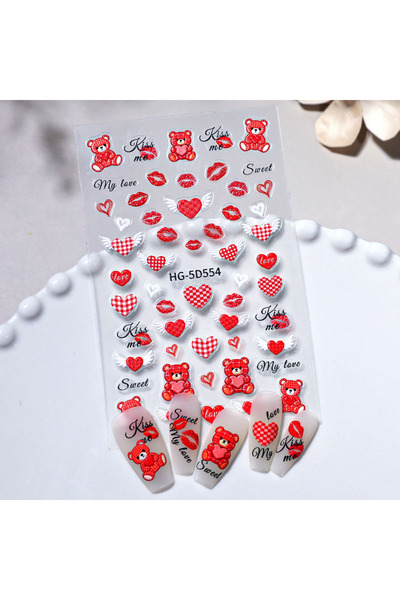Choice ملصقات فن الأظافر HG-5D554 خماسية الأبعاد لعيد الحب، بتصميم قبلة، قلب ...