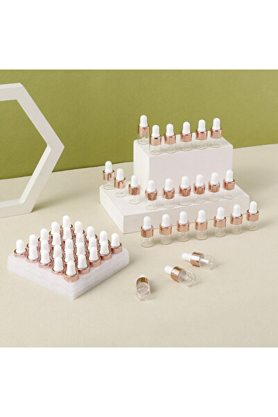 Choice زجاجات صغيرة مطلية بالذهب الوردي سعة 1 مل، 50 قطعة، مزودة بقطارة زجاجية.