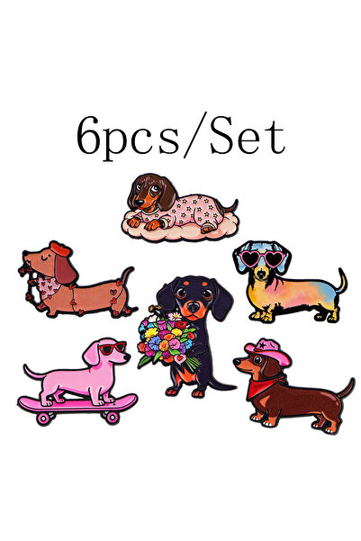 Choice Imitation Rhodium Plated 1-6pcs/Set Cute Dachshund Dog Enamel Pin Cart...