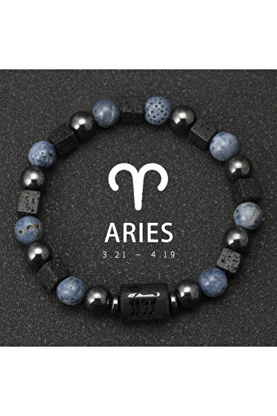 Choice 18-19cm Aries 12 Constellation Natural Blue Coral Lava Stone Stone Bea...