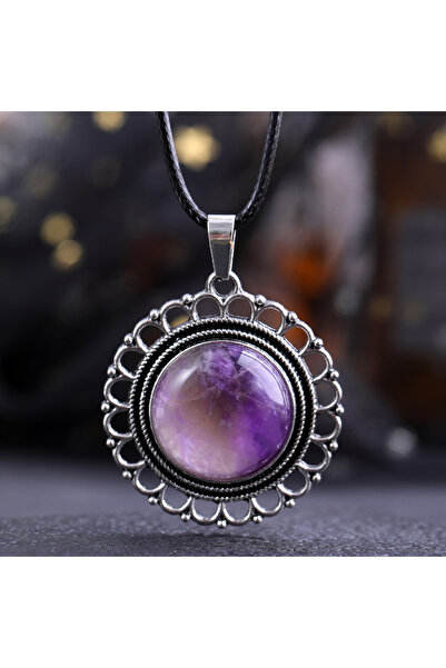 Choice Amethyst Lace Agate Necklace Vintage Style Round Pendant Necklace Hand...