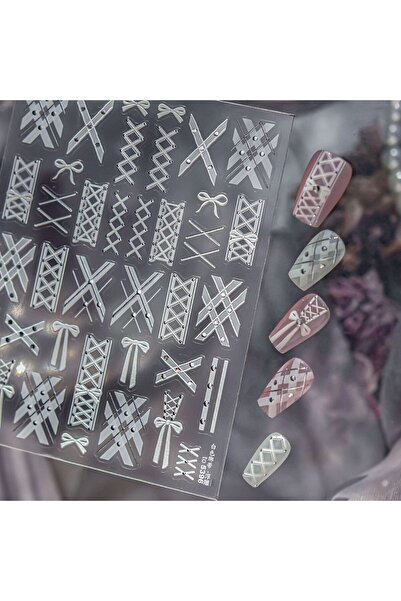 Choice 1pcs Relief Nail Stickers Elegant White Tie Bowkont Line Design Nails ...