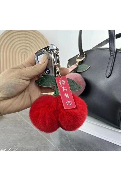 Choice سلسلة مفاتيح على شكل كرة فرو أرنب أحمر ناعمة ورقيقة، سلسلة مفاتيح على ...