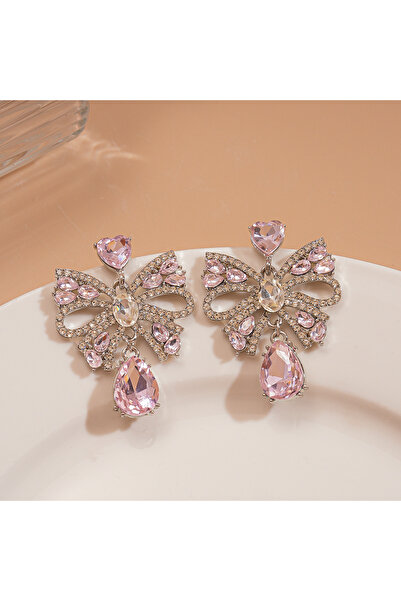 Choice HE25417-1 Inlaid Rhinestone Bow Water Drop Fringed Earring for Women L...