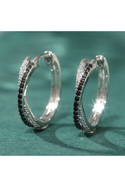 Choice black T794 Classic Silvery Plated Round Black Synthetic Zirconia Hoop ...