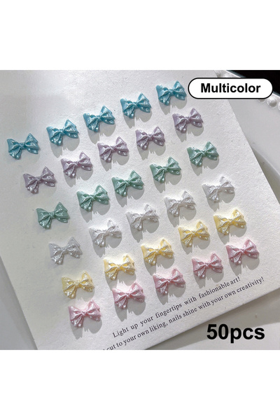 Choice Multicolor 50PCS Pearlescent 3D Nail Art Bow Charm For Nails Decoratio...