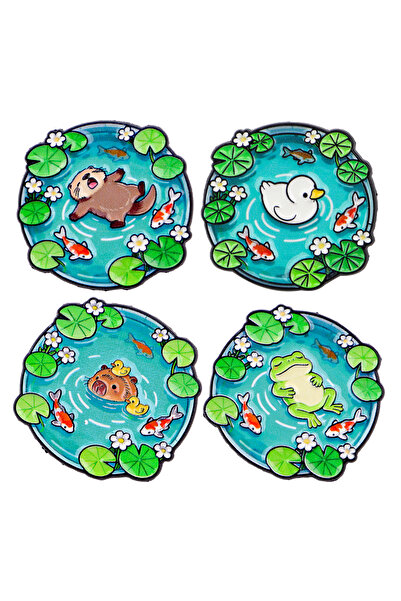 Choice 1 4pcs/set Pond Animals Enamel Pin Lotus Leaf Brooches for Lapel Pins ...