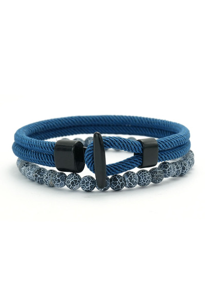 Choice Blue Classic 2Pcs Rope and Beaded Bracelet for Men Handmade Easy Hook ...