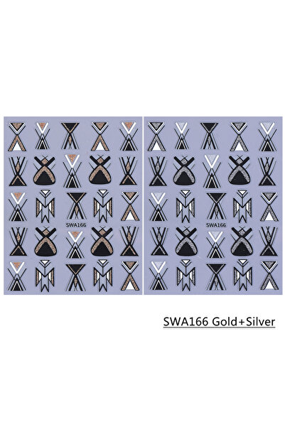 Choice ملصقات أظافر SWA166 ذهبية وفضية، قطعتان، لامعة، ذهبية وفضية، بخطوط هند...