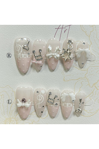 Choice M Musical Notes Vintage Pink Cute Lace Polka Dots French Almond Press ...