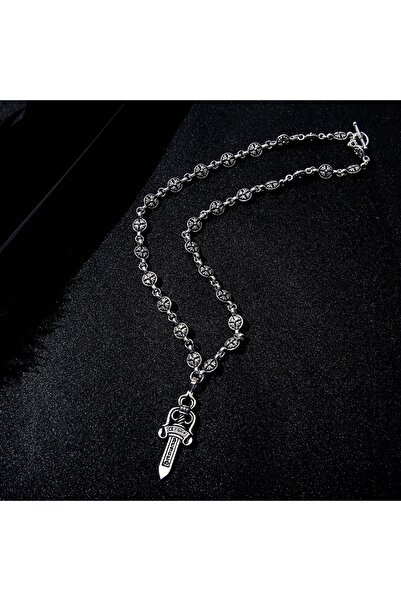 Choice سيف بطول 60 سم، قطعة واحدة، قلادة سيف حلاقة فضية عتيقة الطراز الأوروبي...