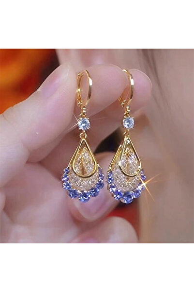 RINHOO FRIENDSHIP ER25Y0086-1 Light Luxury Purple Water Drop Crystal Long Tas...