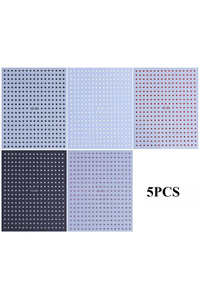 Choice XH-285-5pcs 5 قطع ملصقات أظافر على شكل نجوم صغيرة باللون الأسود والأبي...