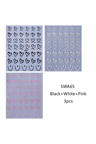 Choice SWA65-3pcs 3pcs Valentine's Day Nail Art Stickers 3D Black White Pink ...
