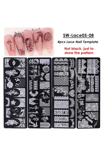 Choice SW-Lace05-08 4pcs 4pc Lace Flower Nail Art Stamping Plates Drawing Ret...