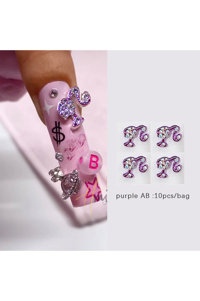 Choice purple-10pcs 10pcs Luxury Girl Shiny Nail Charms 3D Alloy Jewelry Crys...