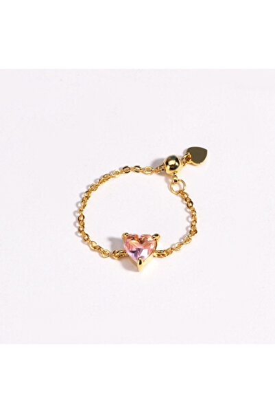 Choice خاتم قابل للتعديل، ذهبي وردي اللون، مرصع بحجر الزركون الملون على شكل ق...