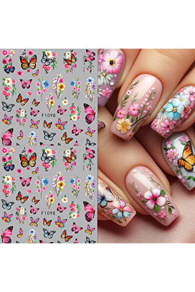 Choice YELLOW Spring and summer flower butterfly nail stickers, easy to apply...
