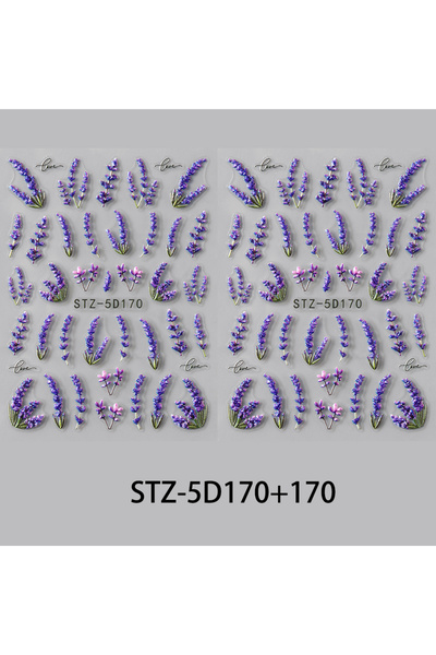 Choice 2 pcs STZ-5D170 2 pcs 5D Embossed Elegant Lavender Flowers Nail Sticke...