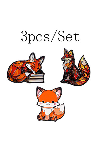 Choice 1 3 قطع/مجموعة دبوس ثعلب زجاجي ملون لطيف مطلي بالمينا، دبابيس حمراء عل...