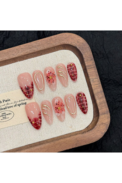 Choice XS Handmade Press On Nails Almond False Nails 3D Flower Decor Fashion ...