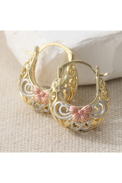 Choice Gold-color Vintage Copper Craftsman Carved Three Color Golden Flower B...